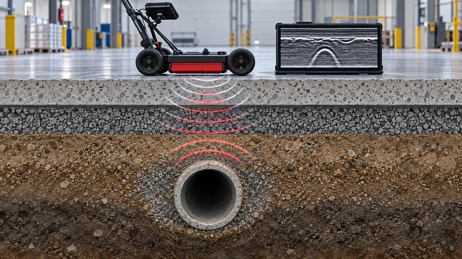 Minh họa khảo sát GPR hỗ trợ đánh giá rủi ro lún nền nhà máy